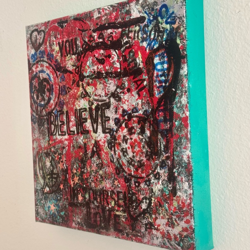 Abstract Red and Black Canvas Art- Believe - Picture 2 of 2